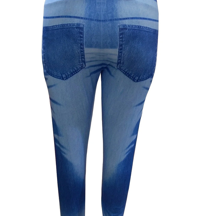 Women's High-Stretch Denim Print Leggings Ultra Comfortable Tummy Control for Yoga High Rise Waist Daily Wear Fashionable Active