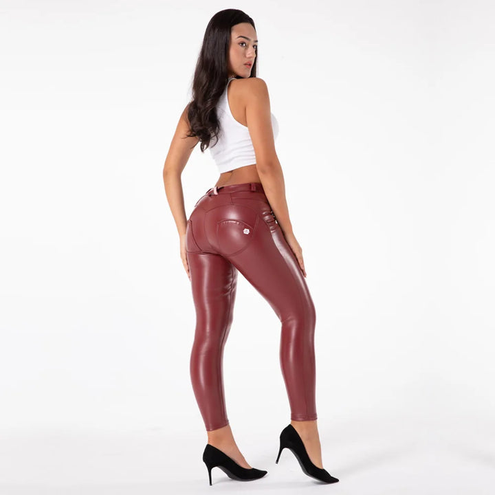 Shascullfites Melody Straight Trousers Patent Leather Leggings Red Pants Streetwear Women's Leather Pants Autumn Casual