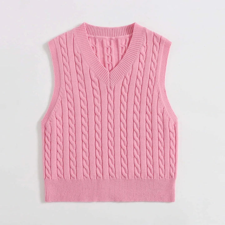 2024 New Sweater Vest Women Oversize Crop Blue V neck Sleeveless Stiped Knitted Crop Sweaters For Students girls Harajuku Tops