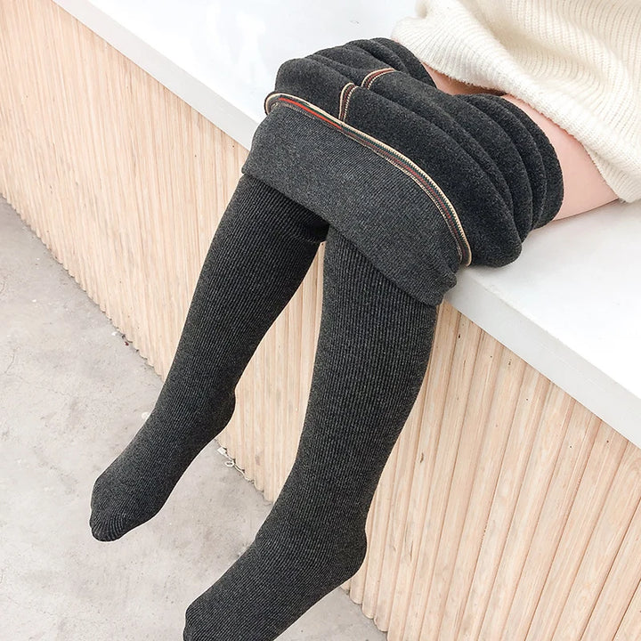 Girls winter plus velvet extra thick pantyhose child strips warm pants Polar Fleece Lining kids baby leggings cotton stockings