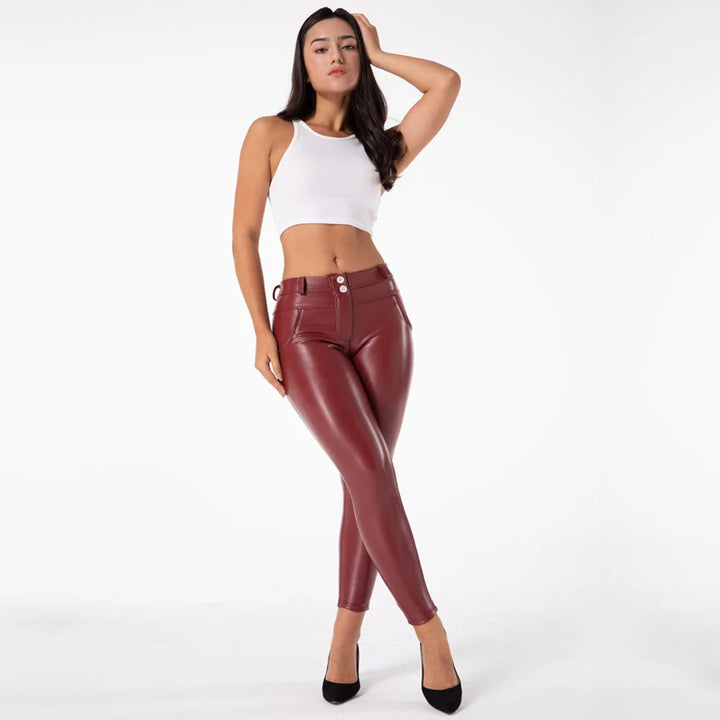 Shascullfites Melody Straight Trousers Patent Leather Leggings Red Pants Streetwear Women's Leather Pants Autumn Casual