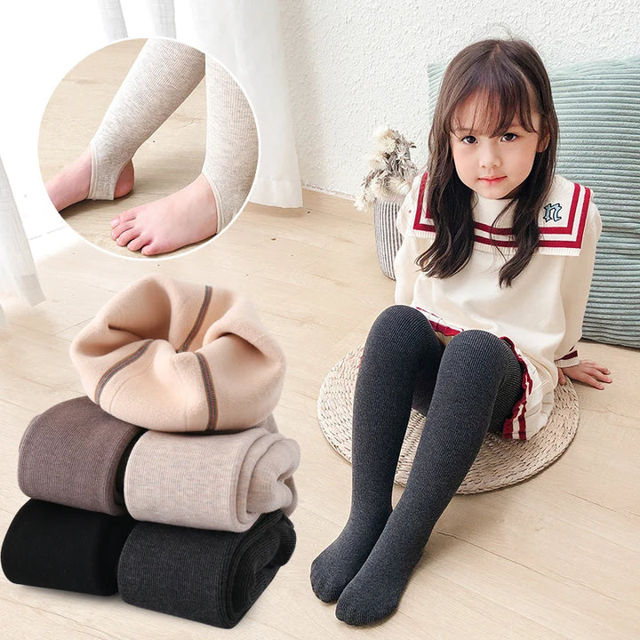 Girls winter plus velvet extra thick pantyhose child strips warm pants Polar Fleece Lining kids baby leggings cotton stockings