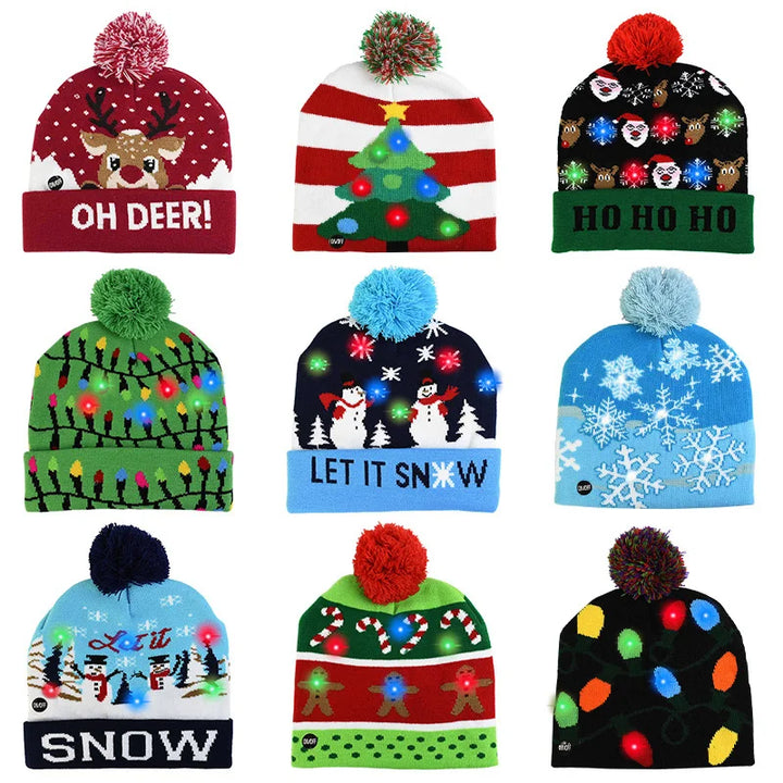 LED Christmas Hat Sweater Knitted Beanie Christmas Light Up Knitted Hat Christmas Gift for Kids Xmas 2024 New Year Decorations