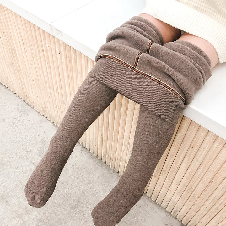 Girls winter plus velvet extra thick pantyhose child strips warm pants Polar Fleece Lining kids baby leggings cotton stockings