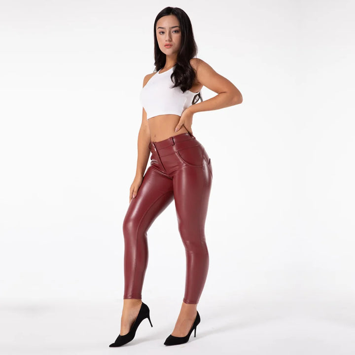 Shascullfites Melody Straight Trousers Patent Leather Leggings Red Pants Streetwear Women's Leather Pants Autumn Casual