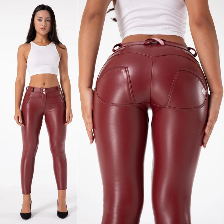 Shascullfites Melody Straight Trousers Patent Leather Leggings Red Pants Streetwear Women's Leather Pants Autumn Casual