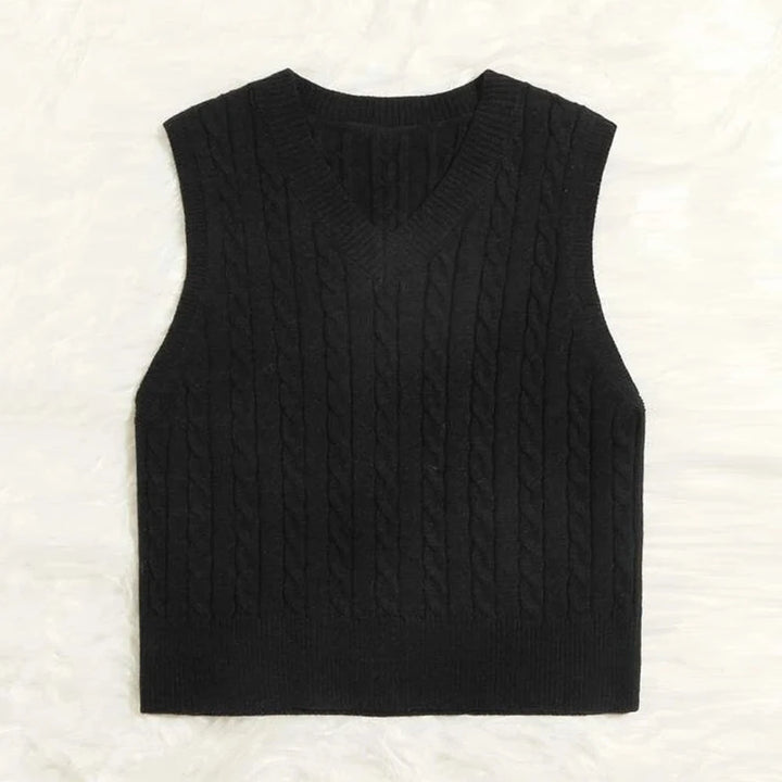 2024 New Sweater Vest Women Oversize Crop Blue V neck Sleeveless Stiped Knitted Crop Sweaters For Students girls Harajuku Tops