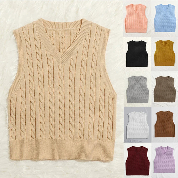 2024 New Sweater Vest Women Oversize Crop Blue V neck Sleeveless Stiped Knitted Crop Sweaters For Students girls Harajuku Tops