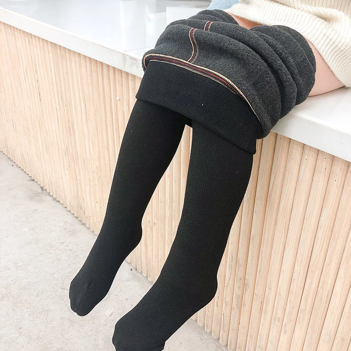 Girls winter plus velvet extra thick pantyhose child strips warm pants Polar Fleece Lining kids baby leggings cotton stockings