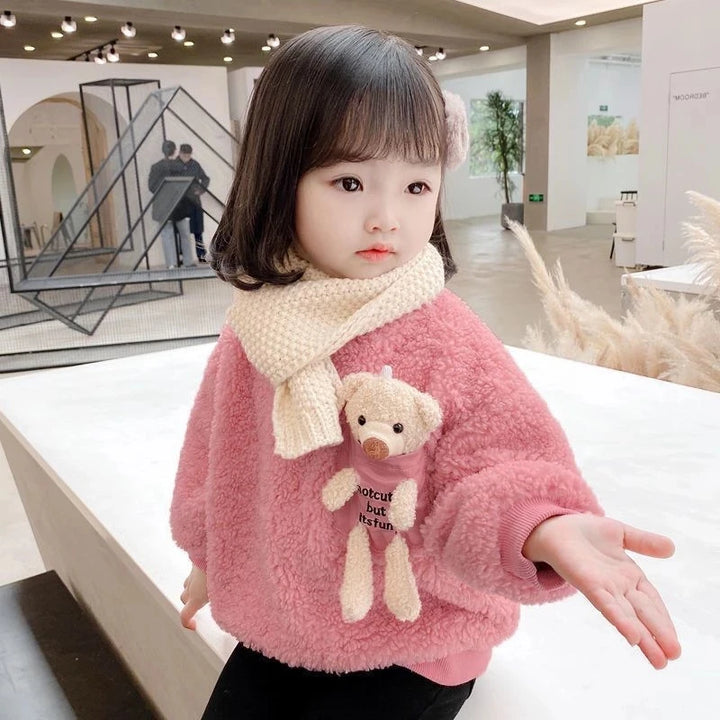 1 2 3 4 5 6 Year Baby Girls Sweatshirt Spring Autumn Warm Fleece Tops Cute Bear Pullover Children's Sweater Toddler Girl Clothes