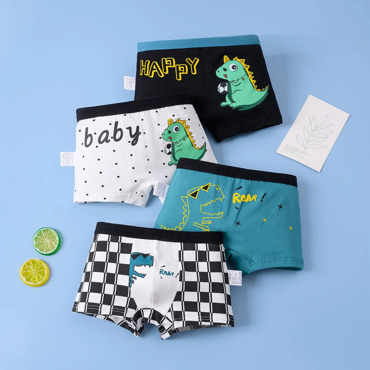 4PCS/Set Baby Boys Cartoon Print Underwear For 1-13Years Kids Double Layer Antibacterial Panties Children Cotton Boxers