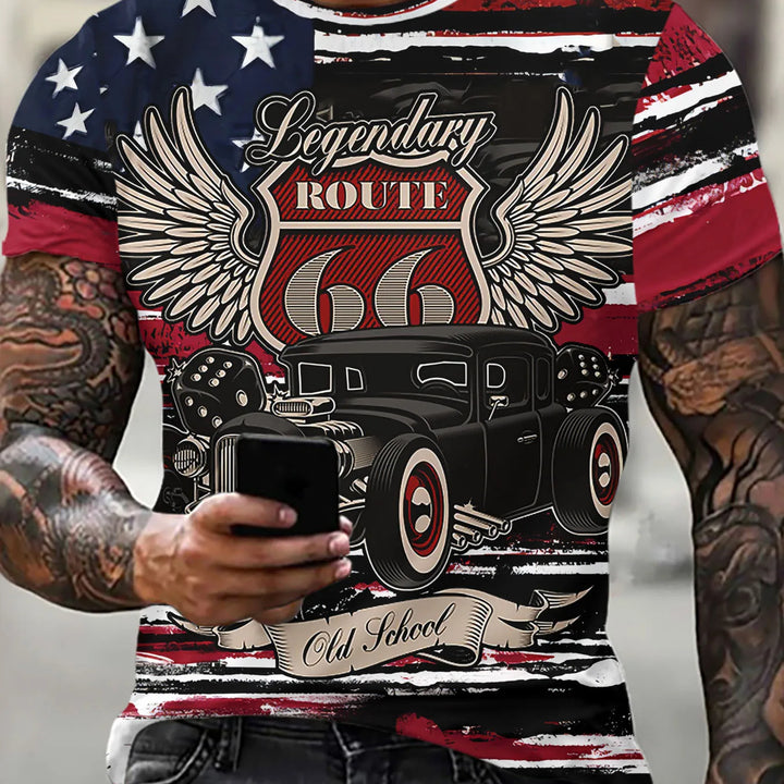 New Summer/Fall Men's Clothing 3d Printed Men's Route 66 Short Sleeve T-Shirt Men's Loose Fashion Casual Extra Size T-Shirt