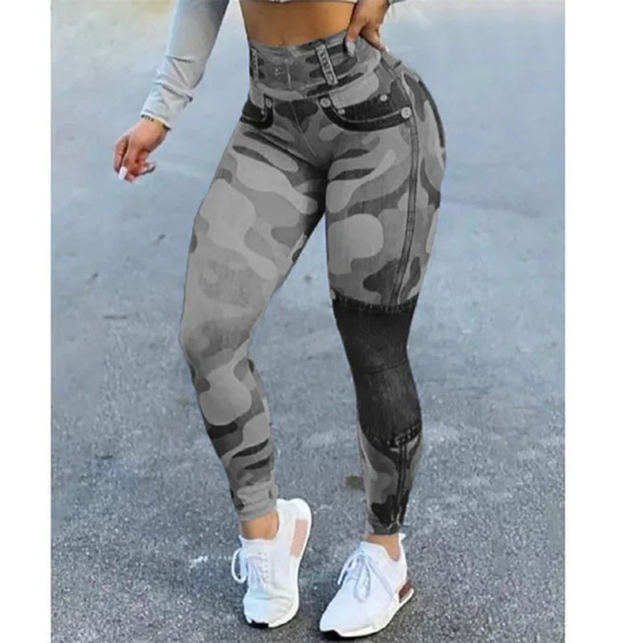 Denim Look Print High Waist Tummy Control Butt Lift Leggings Women Slim Pencil Pants Spring Summer Leggins New