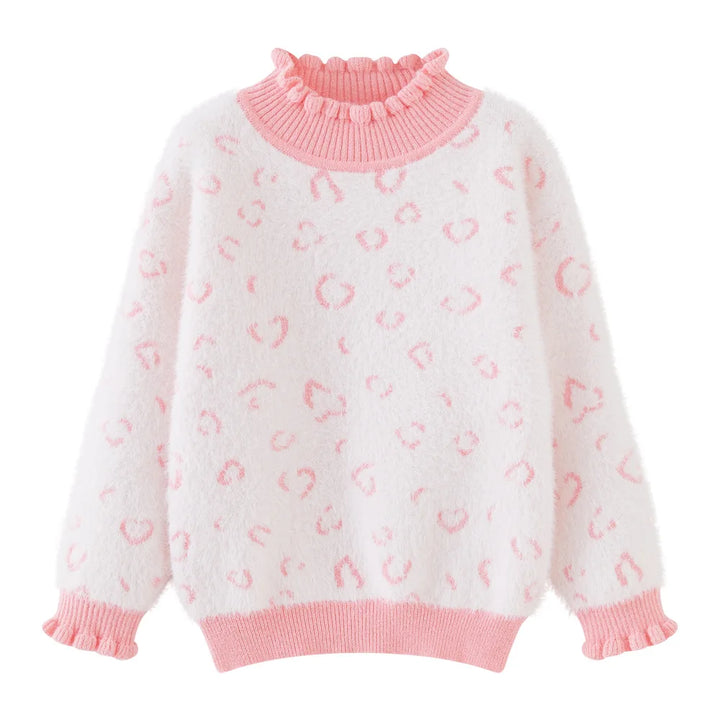 Korean Winter Turtleneck Sweater For Baby Girl Ruffle Collar Jacquared Kids Girl Pullovers Loose Little Girl Knitwear Undershirt