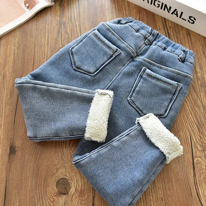 2-13 Years Toddler Baby Winter Jeans Children Thick Velvet Warm Denim Pants for Girls Slim Leggings Kids Blue Fleece Trousers