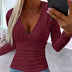 7 Colors V-Neck Long Sleeve T-Shirt Women's Slim Top Spring Autumn Lady Button Knit Top