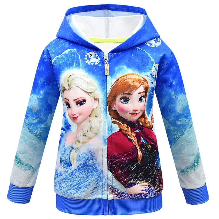 2024 New Hoodies Sweatshirts Frozen Elsa Anna Pattern Baby Girls Hooded Clothing Toddler Girls Sweatshirts for Kids Clothes