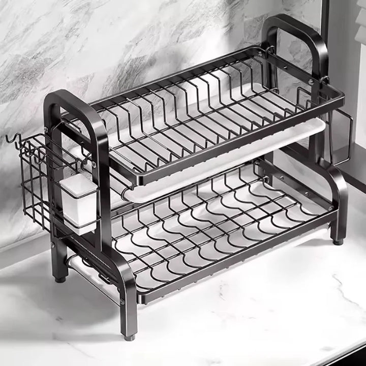 Dish Drying Rack 3-Tier Compact Kitchen Dish Rack Drainboard Set Large Rust-Proof Dish Drainer with Utensil Holder Kitchen Racks