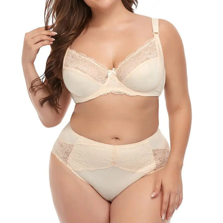 Beauwear Plus Size Bra Set for Women Floral Lace Underwear Set Ultra Thin Lingerie Set