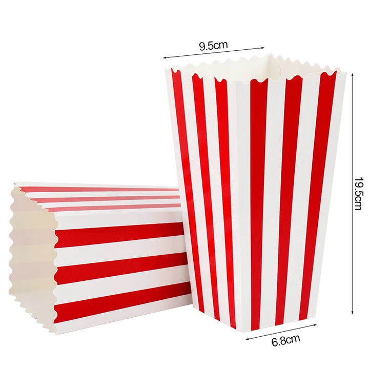 12pcs Popcorn Box Buckets Movie Night Fries Cup Snack Containers Birthday Party Supplies Wedding Christmas Carnival Stripes Bags