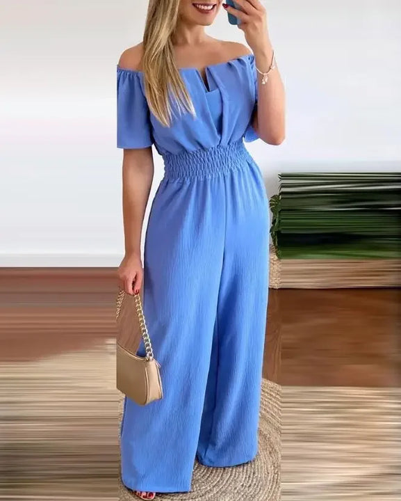 Summer Elegant Off Shoulder Women's Jumpsuit 2024 Fashion Trend Casual Short Sleeve Wide Leg Pants Jumpsuits for Women Overalls