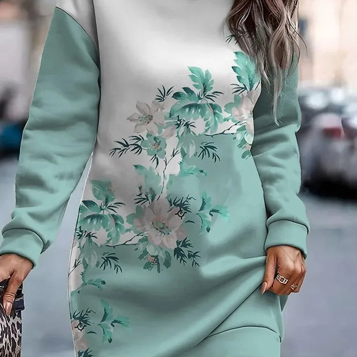 Women's Clothing 2024 Autumn Winter New Fashion Printed Round Neck Sportswear Long Sleeved Casual Loose Comfortable Dress