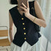 Retro high-end black V-neck suit vest women's summer waist slimming short style small fragrant vest jacket