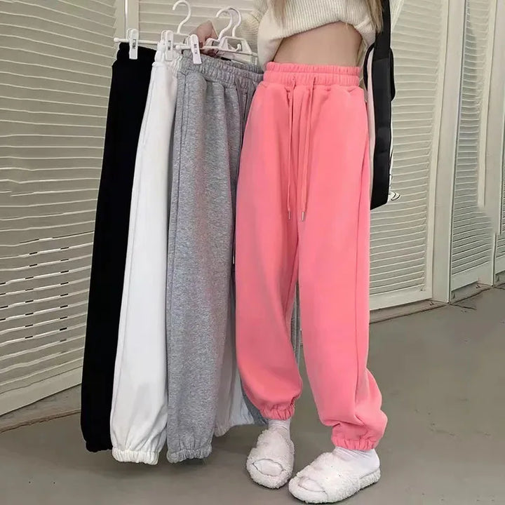 Autumn Winter Fleece Warm Sweatpants Women Solid Casual High Waist Sports Pants Woman All-match Drawstring Thick Harem Trousers