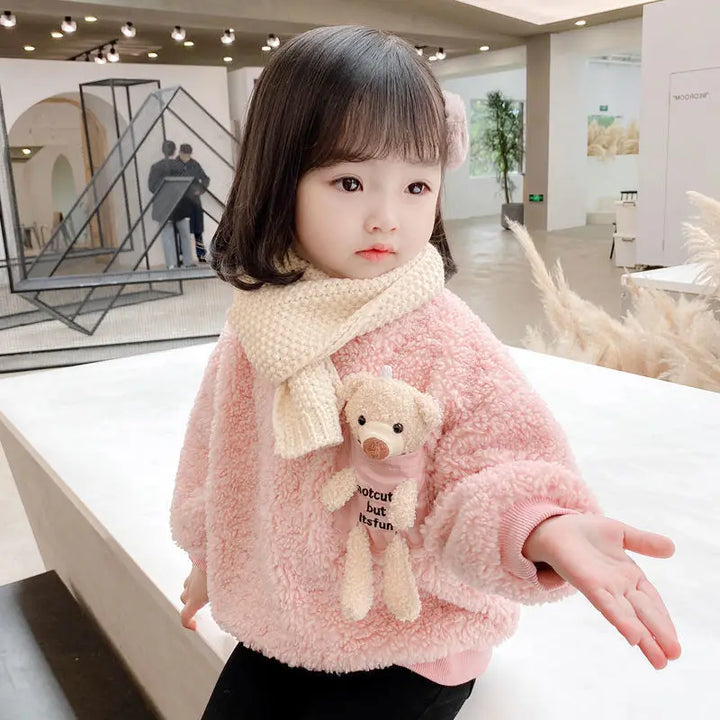 1 2 3 4 5 6 Year Baby Girls Sweatshirt Spring Autumn Warm Fleece Tops Cute Bear Pullover Children's Sweater Toddler Girl Clothes