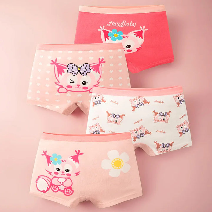 4Pcs Baby Girls Panties Cartoon Printing Pattern Underpants Kids Underwear Cotton Panties Toddler Children Underwear 3-8Years