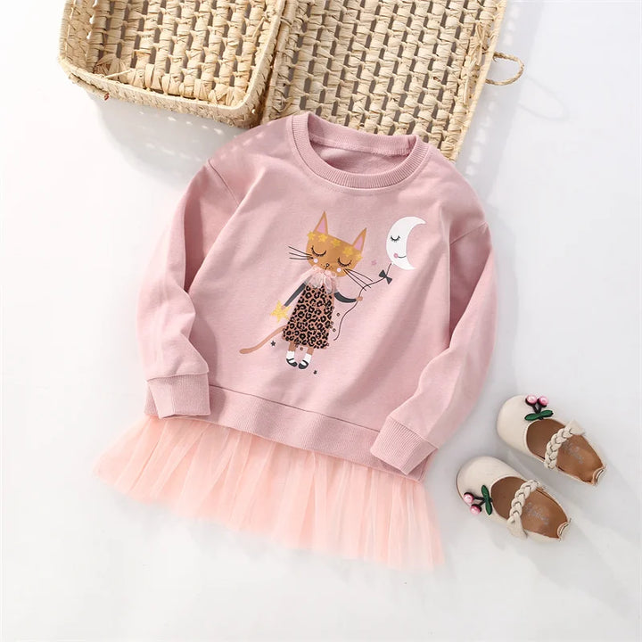 Jumping Meters New Arrival 2-7T Girls Baby Clothes Hot Selling Girls Sweatshirts Toddler Costume Mesh Hooded Shirts