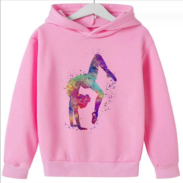 Hot Sale  Watercolor Gymnastics Girl Printed Hoodies for Teen Girls Kids Sweatshirt Winter Top Students  Clothes Sweater