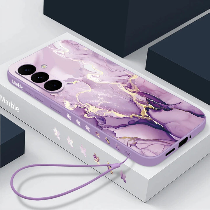 Colorful Marble Case For Samsung Galaxy S24 S23 S22 Ultra S21 S20 FE A15 A25 A34 A35 A55 A52 A53 A54 5G Silicone Lanyard Cover