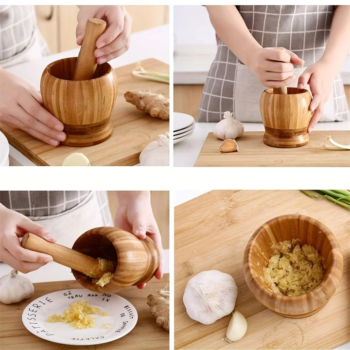 1PC Household Manual Solid Wood Garlic Pestle Bamboo Garlic Mortar Ginger Spices Grinder Kitchen Tool Mortar And Pestle Set