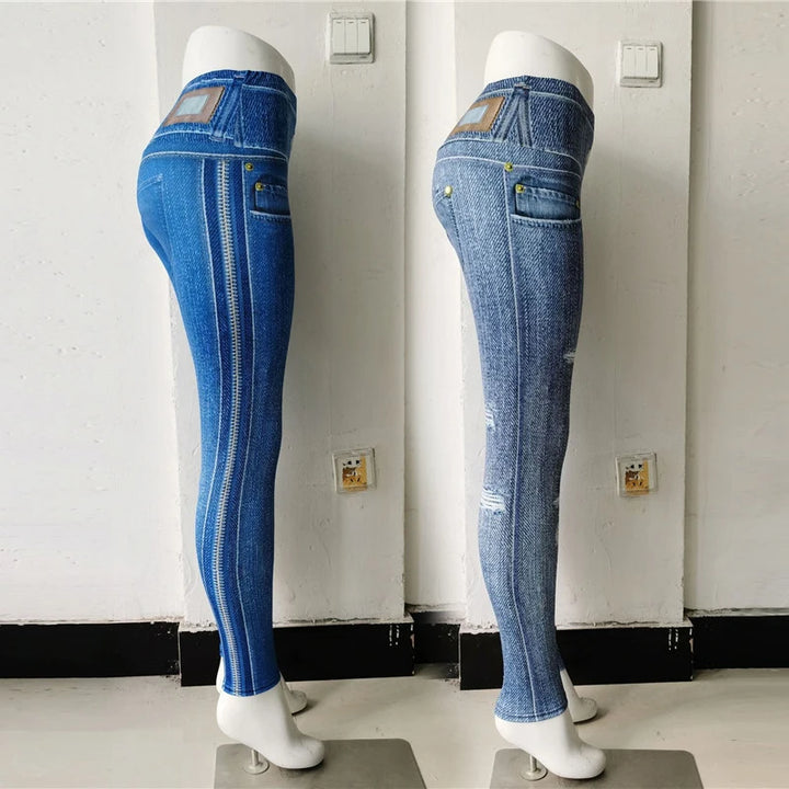 Woman Fashion Jeans Leggings Pocket Plus Size Denim Pants High Waist Casual Pencil Pants Printing Sport Gym Leggings Tights XXXL