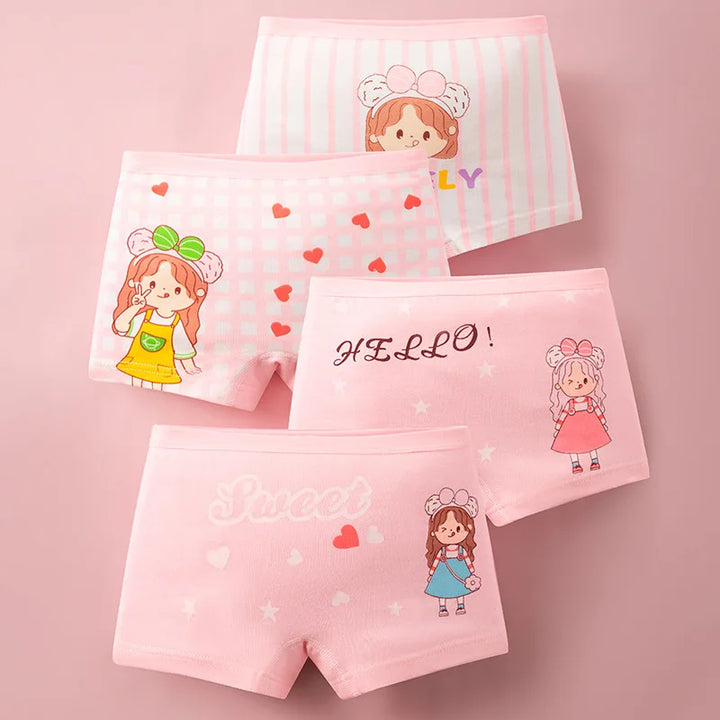 4Pcs Baby Girls Panties Cartoon Printing Pattern Underpants Kids Underwear Cotton Panties Toddler Children Underwear 3-8Years