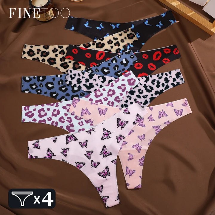 FINETOO 4Pcs Ultra Soft Underwear For Women Sexy Graphic Print Seamless Thongs Female Stretch Leopard G Strings Comfort Lingerie