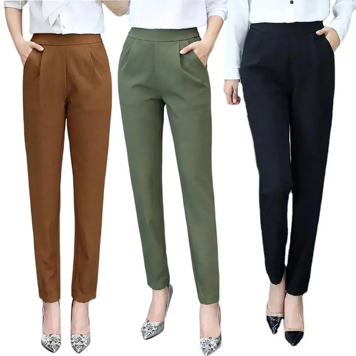 Classic Women's Pencil Pants Spring Basic Solid High Waist Straight Pant Female Casual Slim Ankle Length Trouser Pantalones