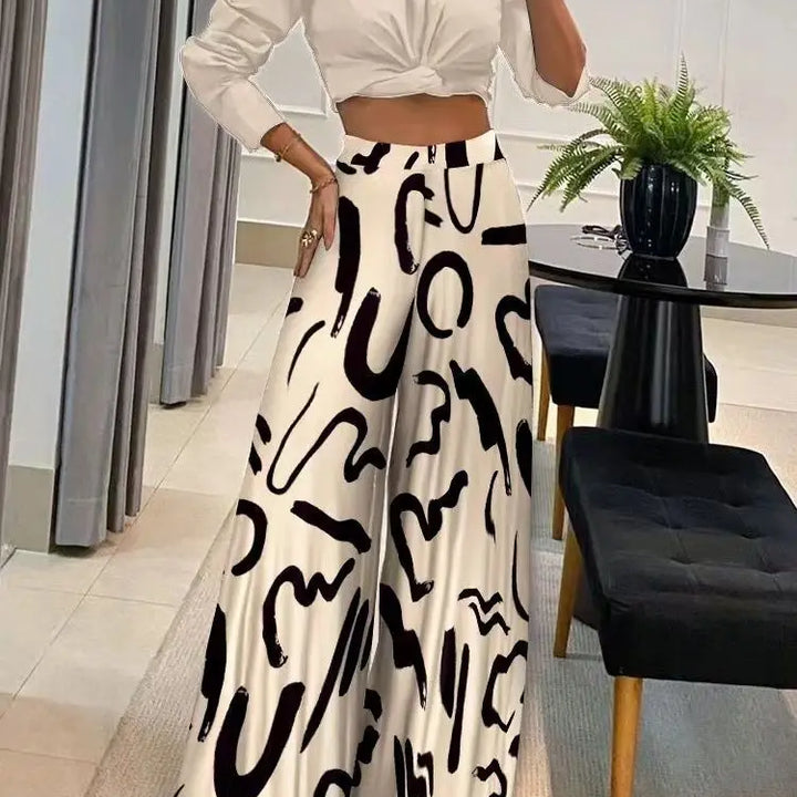 Women's Fashionable Printed Loose Pants, Elegant Wide Leg And Elastic Waist Clothing, Novel Autumn 2024 Pantalones De Mujer