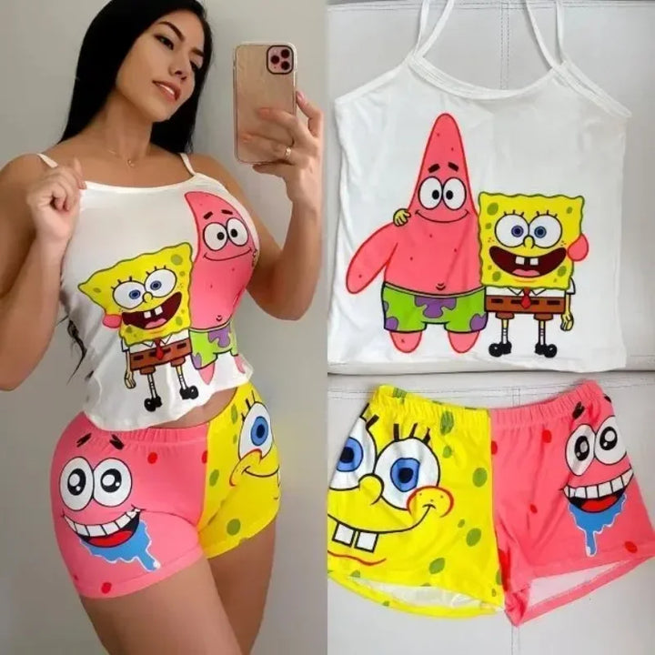 SpongeBob Bikini Patrick Camisole Set Fashion Women Crop Tank Top Bikini Shorts Two-piece Set Female Pajamas Casual Streetwear