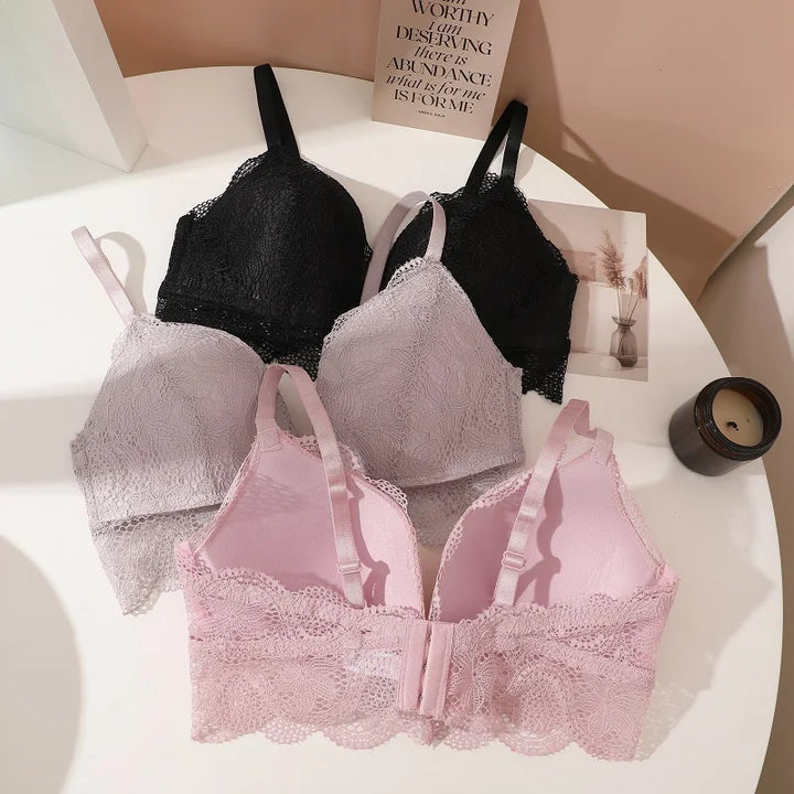 Floral Lace Bra Women Sexy Deep V Neck Bralette Wireless Adjustable Straps Bra Push Up No Steel Underwear Female Soft Lingerie