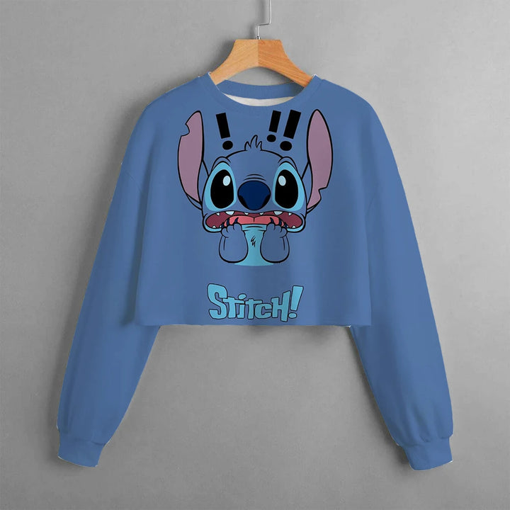 2024 New Girls' Sweatshirt Disney Lilo&Stitch Pattern 3D Printed Cartoon Print Casual Wear Short Pullover Long Sleeve Top