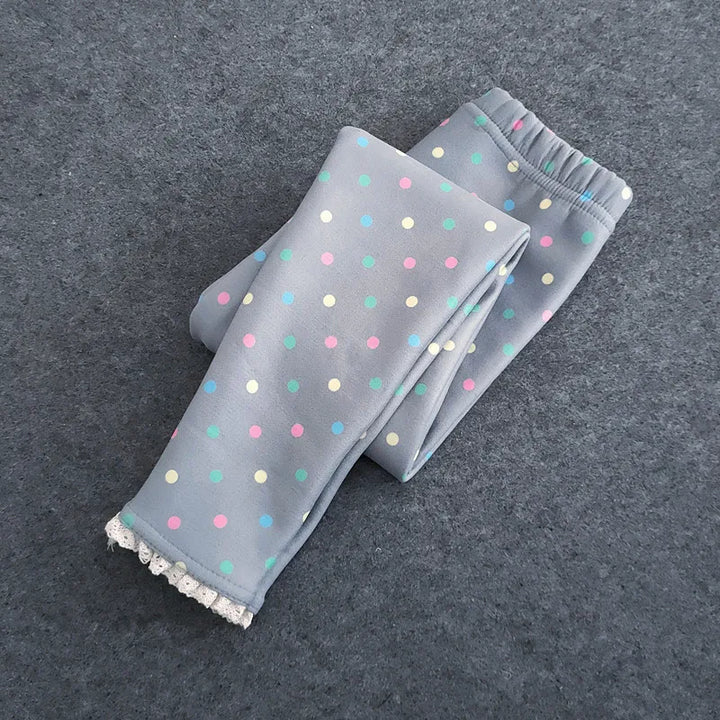 Velvet Ｗarm Legging Pants With Lace And Drawing Print for Kids Girls Autumn Winter