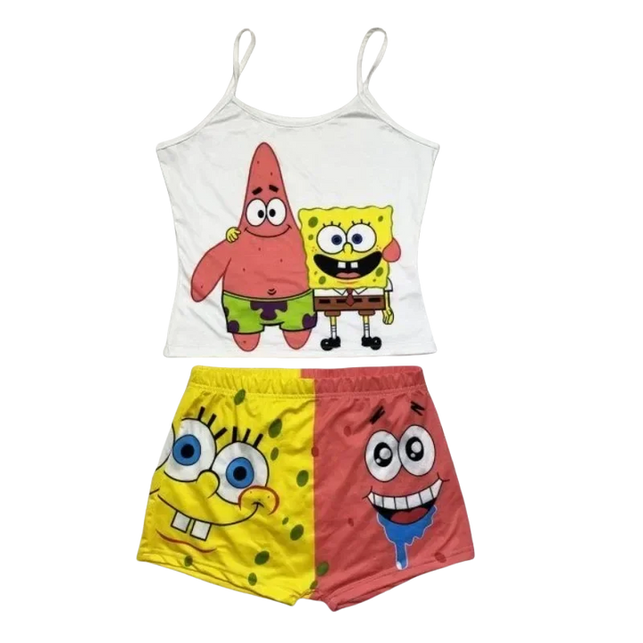 SpongeBob Bikini Patrick Camisole Set Fashion Women Crop Tank Top Bikini Shorts Two-piece Set Female Pajamas Casual Streetwear