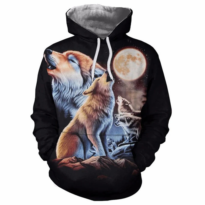 2024 Men's Hoodie Fashion Streetwear Hip Hop Long Sleeve Sweatshirt Jacket  3d Wolf Print Oversized