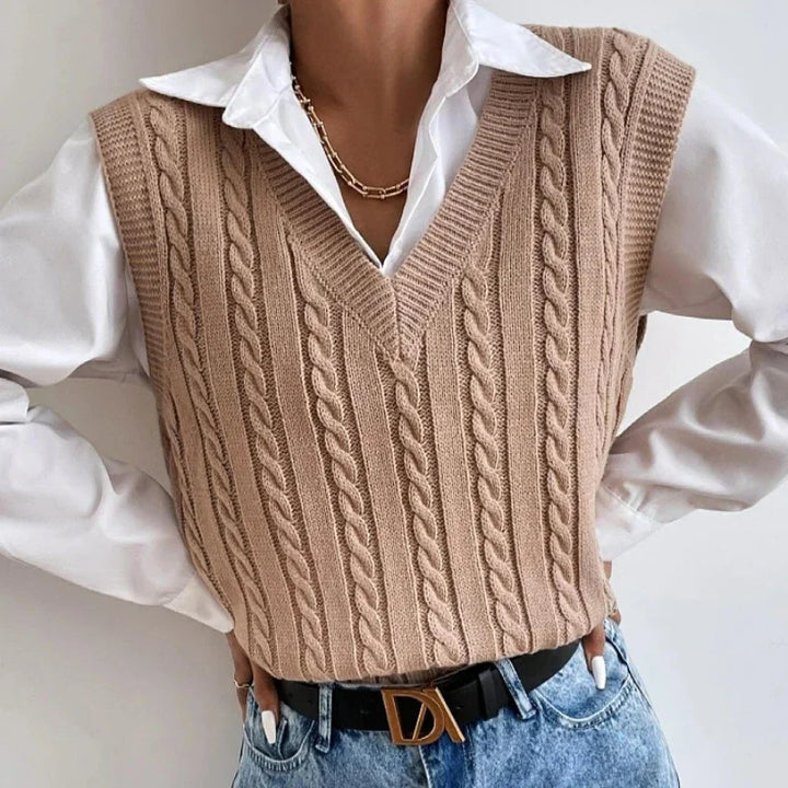 Autumn Winter Women Vest Sleeveless V-neck Knitted Sweater Crochet 2024 Casual Khaki Thick Pullovers Tanks Y2k Top Sweater Vest