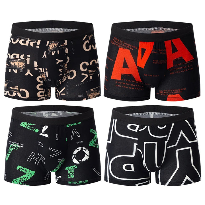 4-piece MEN'S FASHION Printed Underwear Breathable Crotch Boxers for Teenagers Comfortable plus Size Underwear up to 6XL.