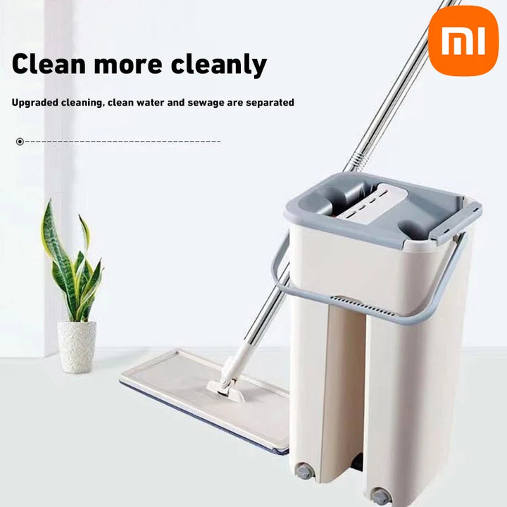 Xiaomi Mop with Bucket and Squeeze,Hand Free Flat Floor Mop and Bucket Multifunction Microfiber Mops Floor Home Cleaning Tools