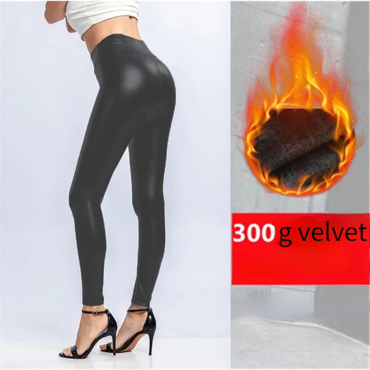 Winter Pu Leather Leggings for Women Warm Leggins Black Velvet Leggins High Waist Leggings Stretchy Skinny Plus SizeLeggings