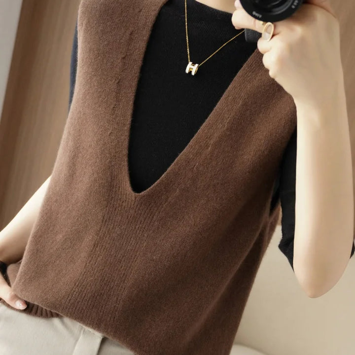 Merino Wool Sweater Vest Loose Deep V Neck Sleeveless Short Knitted Pullover Vests Thick Warm New In Knitwear Jumpers Outerwears